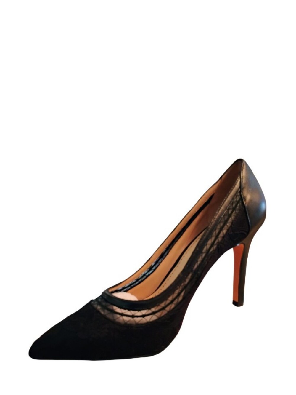 Pour LA Victoire Black Pointed-Toe Mesh & Leather Stiletto Pump